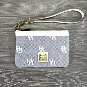 Dooney & Bourke Blue White 6" Wrislet Coin Purse Signature Monogram Nautical Sea